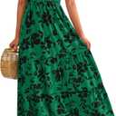 PRETTYGARDEN Women's 2025 Summer Casual Flutter Short Sleeve Boho Floral Maxi Dress Crew Neck Smocked Tiered Long Dresses (Floral Dark Green Black, Size XL)