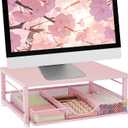 Gugsey Small Pink Laptop Stand for Desk, Monitor Stand, Office Desk Accessories, Computer Desktop Stand with Drawer for Home, Office, School (Pink)