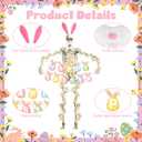 8 Pcs Easter 12 ft Skeleton Bunny Costume Accessories Set Include Bunny Headband Nose Bowtie Multicolor Garland Happy Easter Banner for Skeleton Spring Holiday Outdoor Garden Yard Lawn Decorations