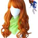 Orange Red wig for Women Costumes,dap costume wig 24inches long wavy ginger red one set wigs with headpiece and scarf for women halloween costume (one set)