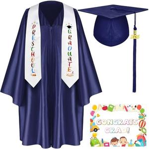 Sureio 6 Pcs Kindergarten Preschool Graduation Cap and Gown 2025 Tassel Stole Certificate for Toddler Kids, Size 27