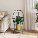 Plant Stand Indoor, 2 Tier Round Tall Plant Stand, Flower Pot Stand, Plant Shelf Rack, Corner Plant Stand for Planter Garden Balcony Patio Living Room, Grey