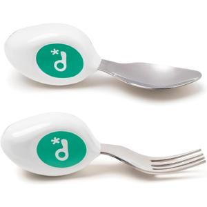doddl Toddler Utensils, Ergonomic Fork and Spoon Set for Self Feeding, Stainless Steel Silverware for 1-3 Year Olds, BPA Free, Dishwasher Safe (Aqua)