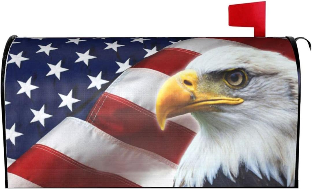 Sweetshow Patriotic American Flag Mailbox Cover Magnetic 21x18 Inch with USA Flag Eagle Decor for Garden Yard Home Decoration