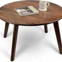 Round Solid Black Walnut Wood Tea Coffee Table, Natural Wooden Circular Table, 30 Inches