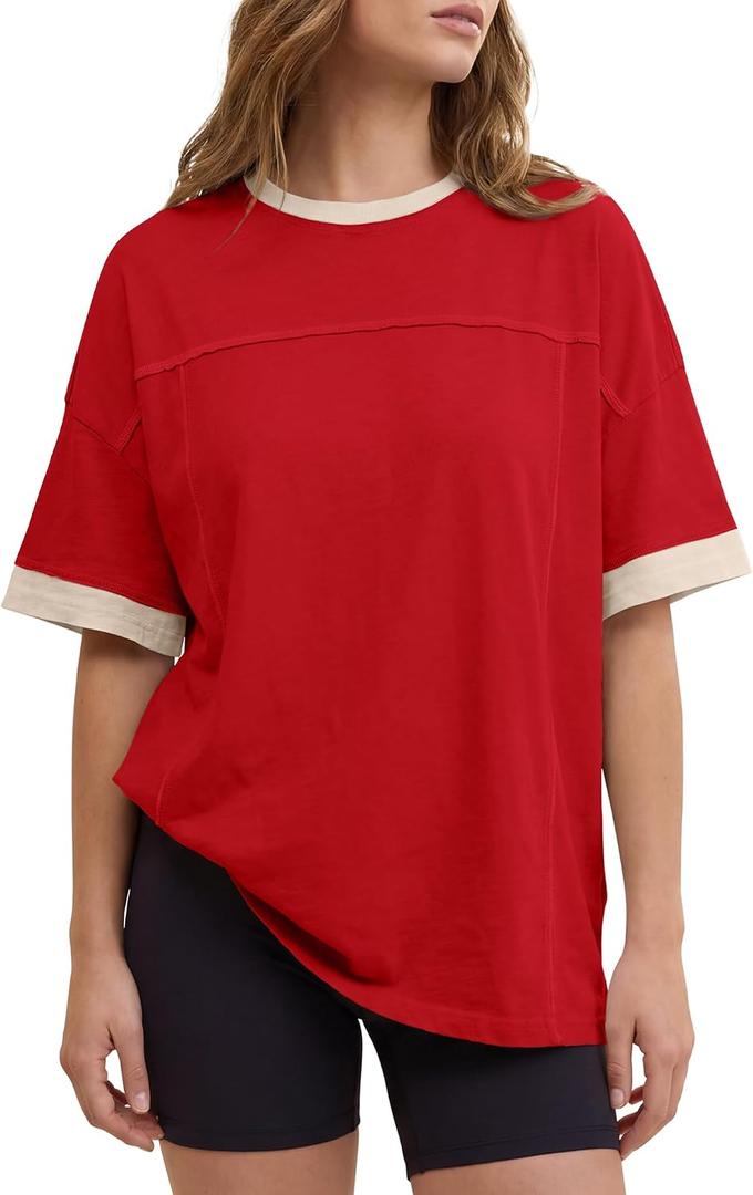 Gacaky Womens Oversized T Shirts Short Sleeve Casual Crewneck Tees 2026 Basic Loose Y2k Fashion Summer Workout Athletic Tops (XL)