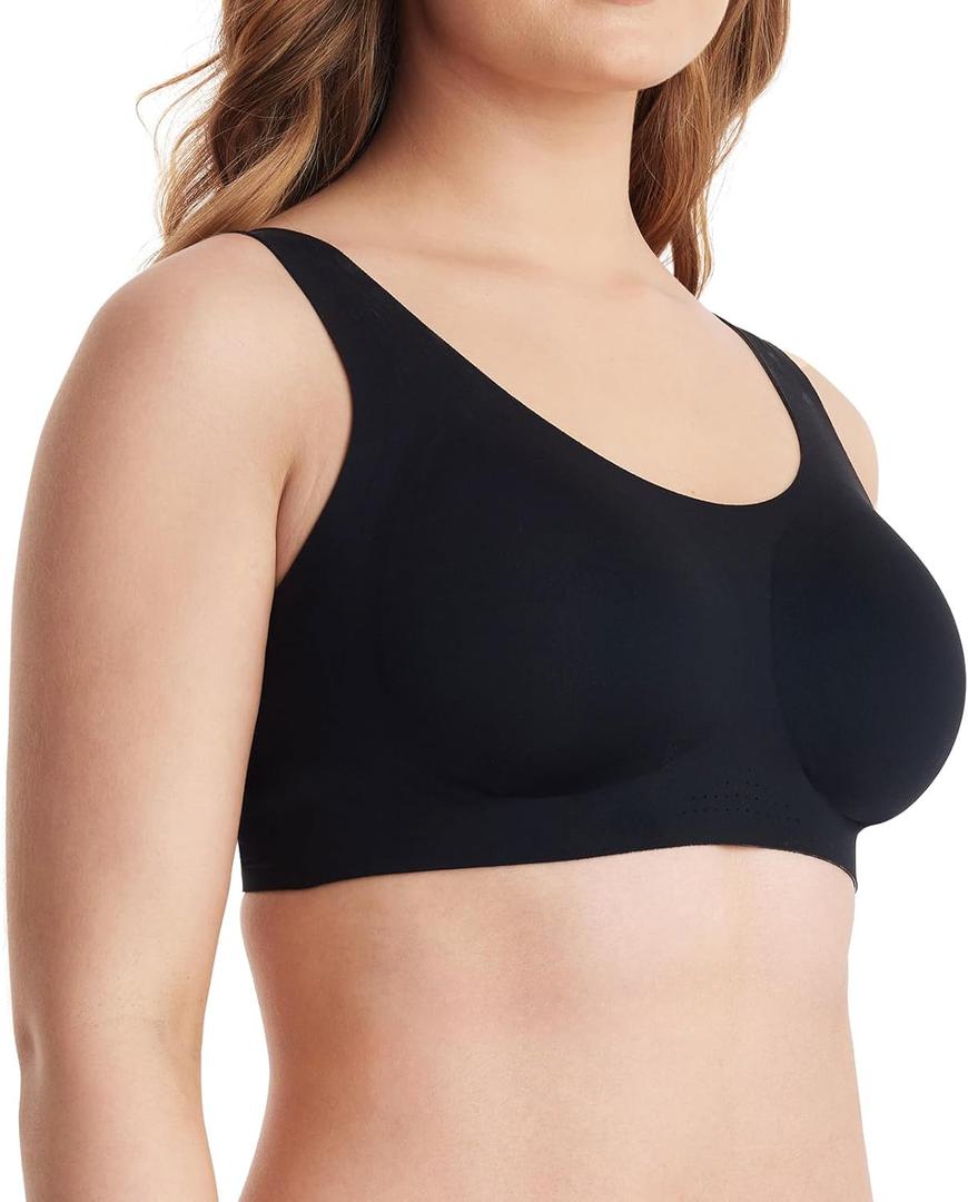 Momcozy Seamless Comfort Bra, Wireless Full-Coverage Everyday Wear, Invisible All-Day Support (Black) S Plus