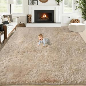 8x10 Area Rugs for Living Room: Fluffy Shag Soft Washable Rug Large Fuzzy Plush Indoor Carpet for Bedroom Nursery Playroom Kids Girls Boys Room (Camel, 8'x10')