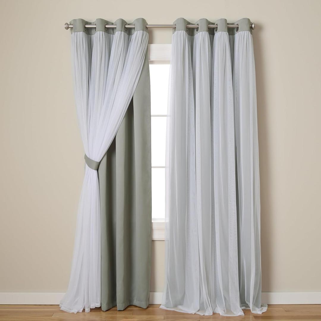 TOWN & COUNTRY LUXE Talia Double Layer Indoor Curtains, Sheer and Room Darkening Blackout, Grommet Top, Energy Efficient, 2-Pack Set, 52"x96", Soft Grey