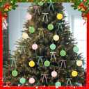45 Pcs Pastel Christmas Bulbs Ornaments for Christmas Tree Set 15 Pcs 3.15'' Pastel Candy Balls 30 Pcs Velvet Bows Decor Set Macaron Xmas Tree Hanging Ornaments Wreath Garland Decor