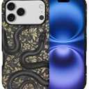 Case for iPhone 17 Pro,Drop Protection Hybrid 2-Layer Hard Phone Cover-Black Double Snake Design