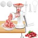 LHS Manual Meat Grinder, Heavy Duty Meat Mincer Sausage Stuffer,Hand Grinder with Stainless Steel Blades for Meat, Sausage, Cookies, Easy to Clean(3 in 1,White)