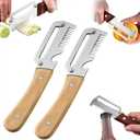 2PCS 3-in-1 Multifunctional Vegetable Peeler, Multifunctional Stainless Steel Peeler, Wooden Peeler, with Bottle Opener & Green Onion Comb Teeth, Kitchen Peeling Tool ﻿