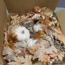 Fall Wreath for Front Door, 26 Inch Autumn Wreath with Lights, Artificial Pumpkin Maple Leaves Berries Autumn Harvest Fall Wreaths for Home Porch Thanksgiving Halloween Indoor Outdoor Decorations