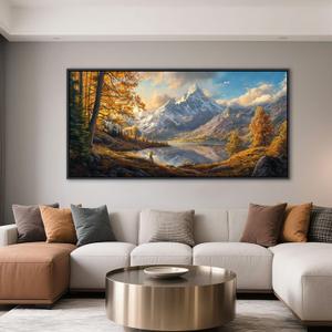 YCPRIMER Mountain Wall Art Brown Landscape Open Country Picture Nature Rural Scenery Painting Modern Artwork Lakes for Living Room Bedroom Dinning Room Home Office Wall Decor 20x40 inches, Gold-F