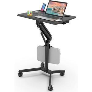 JOY Worker Standing Desk, 28" Small Height Adjustable Rolling Laptop Desk, Portable Sit-Stand with Lockable Wheels, Ergonomic Desktop Table for Home Office, Black