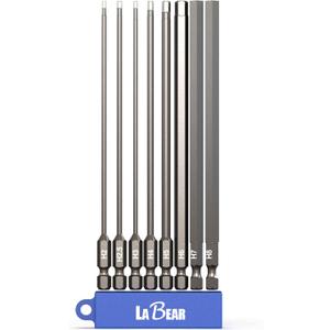 LABEAR - 8pc Hex bit set METRIC 6 inch long, 1/4" Shank Hex Head Allen Wrench Screwdriver Bit Set, Magnetism, Power Bits, S2 Steel, H2, H2.5, H3, H4, H5, H6, H7, H8