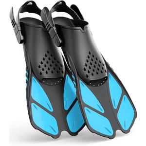 Greatever Snorkel Fins Adjustable Buckles Open Heel Swim Flippers Travel Size Short Swim Fins for Snorkeling Diving Swimming Adult Men Womens (Cerulean Blue)
