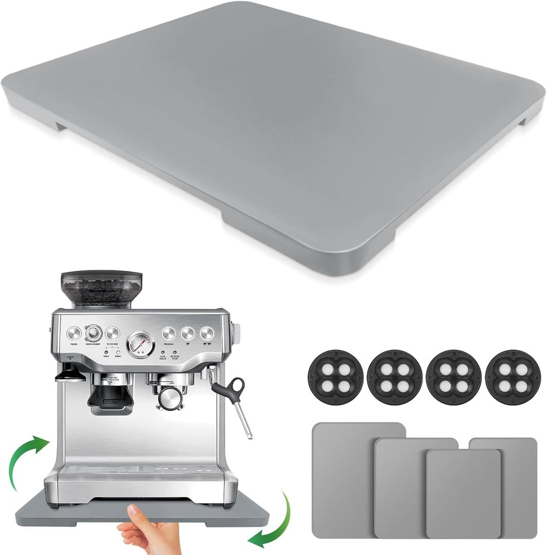 Appliance Slider 360 Rolling Tray for Coffee Maker- Bamboo Coffee Pot Slider Tray for Countertop Rotation Sliding Tray with Wheels, Appliances Mat Easily from Under the Cabinet, Gray (15.7"13")