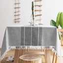 Oubonun Tablecloths for Rectangle Tables, Cotton Linen Waterproof Farmhouse Table Cloth with Boho Tassels Wrinkle Free, Wipeable & Washable for Kitchen & Dining, 55''x86'', 6-8 Seats