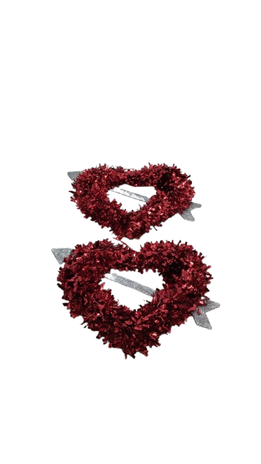 2 Red Valentine Tinsel Hearts with Arrow 16"