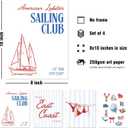 WXHUM Coastal Bathroom Beach Room Decor Nautical Wall Art Prints Set of 4, Preppy Beach Coastal Wall Decor Sailing Club East Coast Posters for Teen Girls Room Dorm, 8x10 inch Unframed