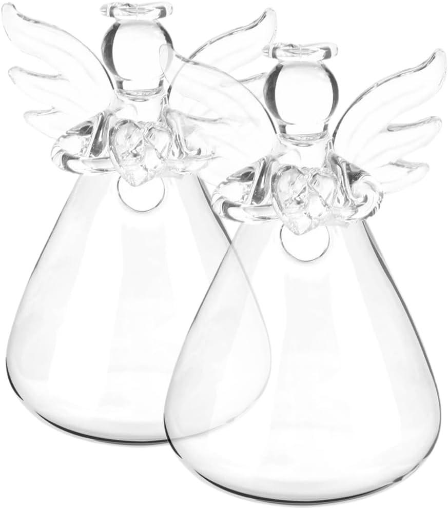 Yardwe 2Pcs Glass Hydroponic Flower Vase, Angel-Shaped Clear Glass Planter for Indoor Plants, Decorative Transparent Propagation Container for Living Room, Bedroom, or Office, 3.74x2.16 Inch