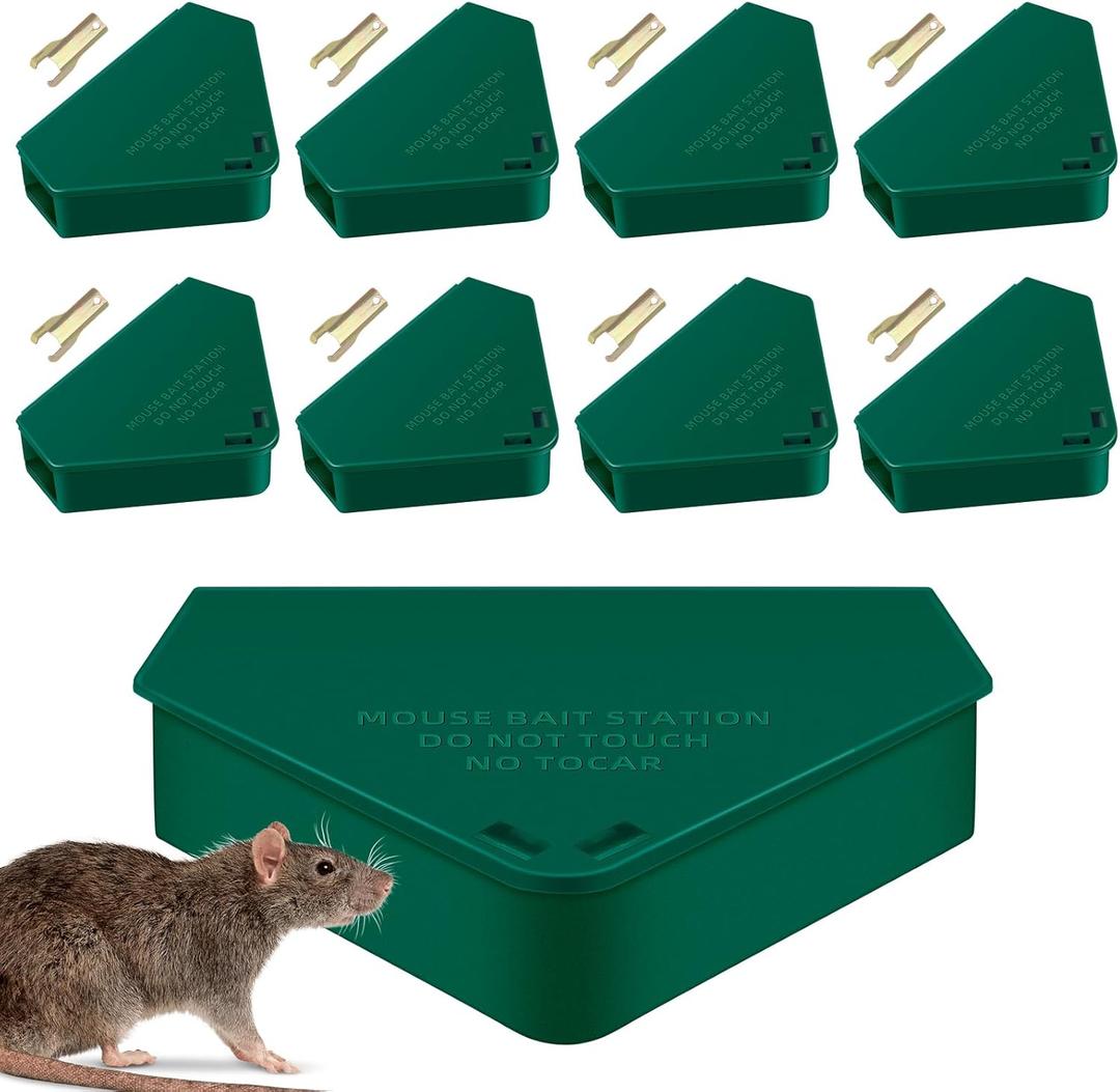 8 Pcs Mouse Station with Keys,Mouse Box,Mouse Station Indoor Outdoor for Friendly to Children and Pets for Kitchen Garage Basement Patio (Green)
