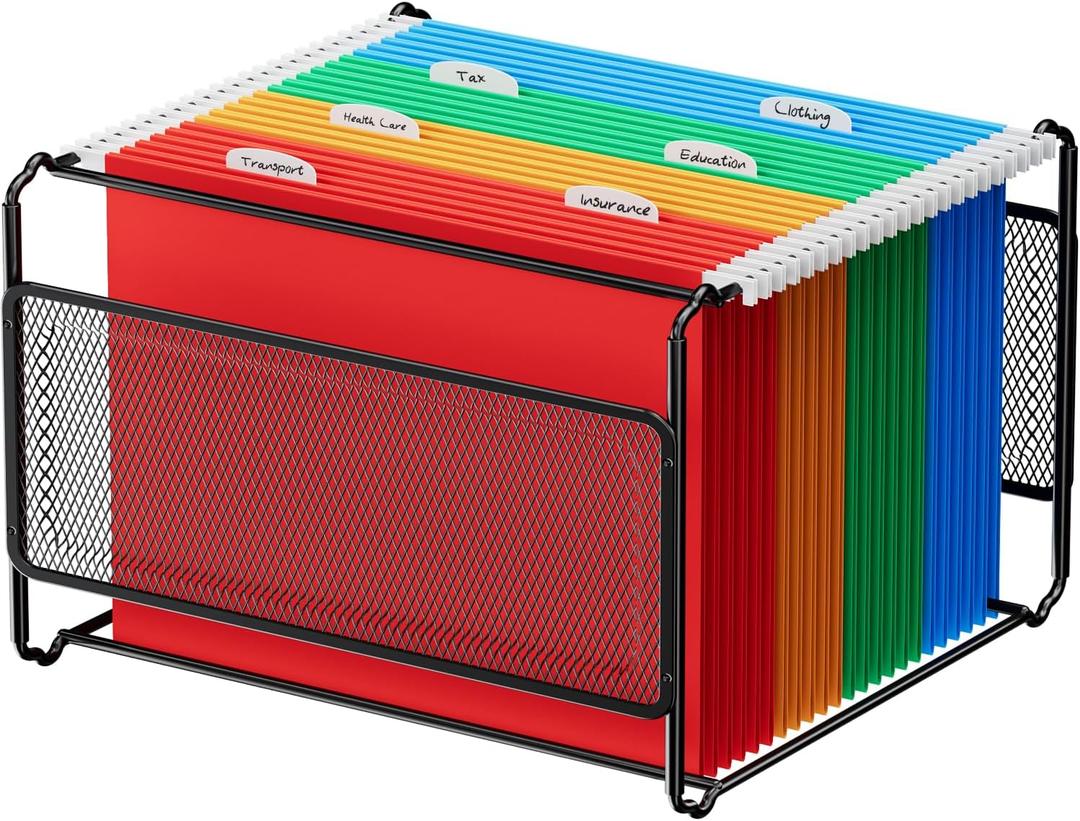 MaxGear Hanging File Organizer Box, Letter Size Hanging Folder Organizer with Smooth Rails, Metal Filing Box for Hanging File Folders, Mesh File Storage Box for Desk, Office, School, Home, Black