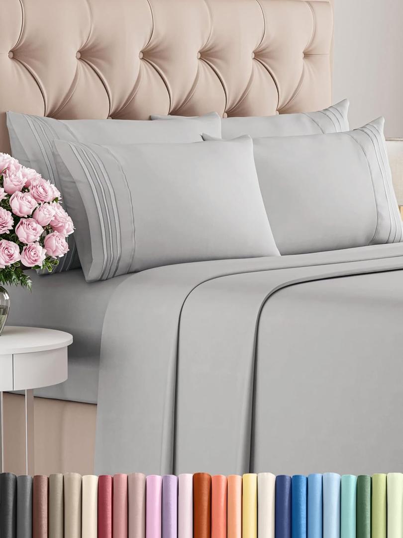 King 6 Piece Sheet Set - Comfy Breathable & Cooling - Ultra-Soft Hotel Luxury Bedding Set w/ 8-16 Inch Deep Pockets - 1 Flat & 1 Fitted Sheet & 4 Pillowcases - Wrinkle Free & Easy Care - French Grey