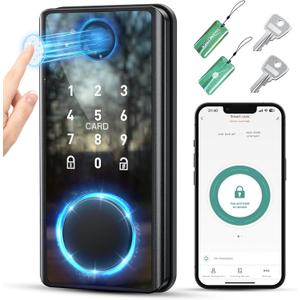 Keyless Entry Smart Deadbolt Lock Keypad Fingerprint Touchscreen & App Control, Smart Door Lock, Easy Install for Home/Office, Auto-Lock