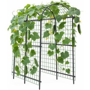 Garvee Garden Arch Trellis, Heavy Duty Metal Arbor with Netting for Climbing Plants, Adjustable Width, Weather-Resistant Outdoor Pergola for Flowers, Vines, Vegetables, 114 x 33 x 8 cm