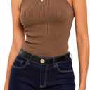 Women's Turtleneck Sleeveless Tank Top Slim Fit Dressy Casual Ribbed Knit Tops, S