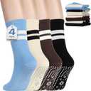 4 x Pilates Socks with Grips for Women, Non-Slip Grippy Yoga Socks with Sticky Bottom for Barre, Workouts, Hospital