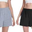 Auriviz Women's Sweat Shorts Comfy Lounge Running Shorts Gym Summer Casual High Waisted Athletic Shorts with Pockets 2Pcs (Black Gray, Large)