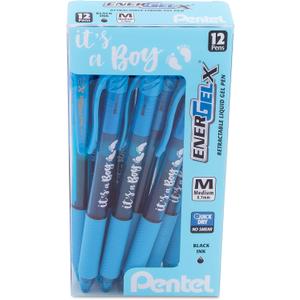 Pentel EnerGel-X Retractable Gel Pen, (0.7mm) Med. line, Sky Blue Ink- It's a Boy! Dozen Box (BL107SPC12)
