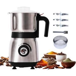 Electric Grinder for Kitchen - 500W Grain Mill with 3 Stainless Steel Blades, Versatile Spice Grinder for Coffee, Grinding Spices, Bean, Grains, Nuts, Black
