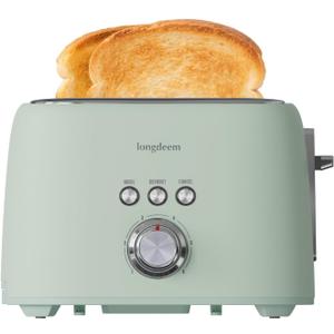 2 Slice Toaster - Stainless Steel, 1.5" Extra Wide Slots, 6 Browning Settings, Bagel/Defrost/Cancel Modes, Green