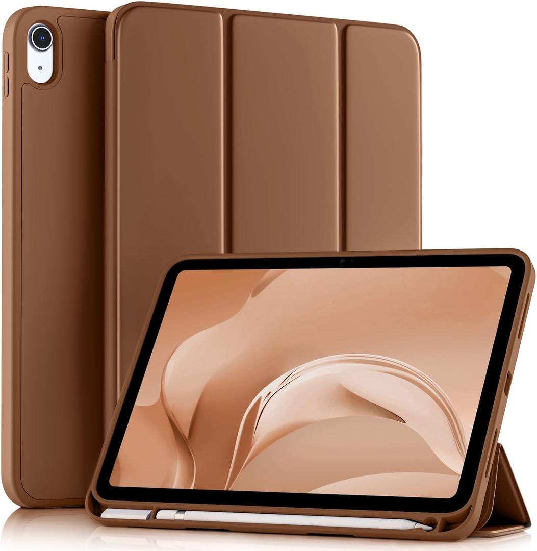 Akkerds Compatible with iPad (A16) 11th Generation Case 11 Inch 2025, for iPad 10th Generation Case 10.9 Inch 2022 with Pencil Holder, Slim Trifold Stand Protective Cover with Soft TPU Back, Brown