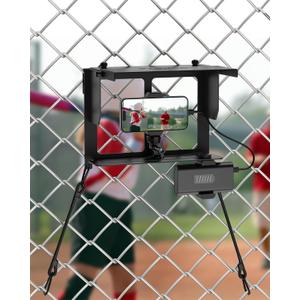 Stouchi Phone Fence Mount with Adjustable Shade, Fence Mount with Power Bank Clip for iPhone, Samsung, GoPro, Mevo Start and Other Action Cameras, Game Changer Mounting Kit for Baseball, Tennis (Black)