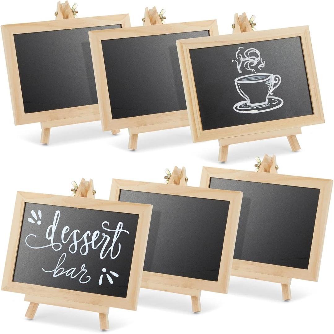 Juvale Mini Chalkboard Signs with Stand - 6-Pack Wood-Framed Tabletop Chalkboard Sign, 7x7x4 in (6x4 in Writing Area), Black - Reusable Double-Sided Boards for Weddings, Coffee Shops & Events