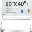 Rolling Magnetic Glass Whiteboard Standing - Large Portable Wheels Dry Erase White Board Stand with Strong Magnets, Ideal for Office, Home and Classroom(40'' X 60'')