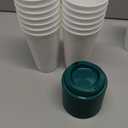 Domensi 15 Pack Reusable Coffee Cups with Lids 16 Oz Disposable Travel Cups Bulk Plastic to Go Coffee Tumblers for DIY Hot Cold Drink Party Favors Coworker, Microwaveable (White with Green Lid)