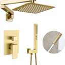 Brushed Gold Shower System with Rain Shower Heads with Handheld Spray Combo, Gold Shower Faucet Set with Rain Shower and Handheld, Gold Shower Head and Handle Set(Shower Valve Kit Included)