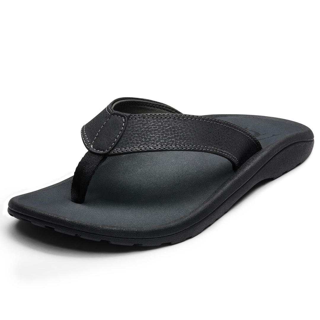 Riuga Mens Arch Support Flip Flops with Cushioned Heel Cup, Quick-Dry TPE Footbed & Neoprene Padded Upper, Non-Slip TPR Sandals for Walking, Beach & Travel Comfort Slides for Men, Chanclas Para Hombres, Chancletas de Hombre