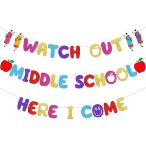 2 x Watch Out Middle School Here I Come Banner Back to School Decorations for Classroom Back to School Supplies Middle School 1st Day of Middle School Decorations Welcome to Middle School Decoratoins
