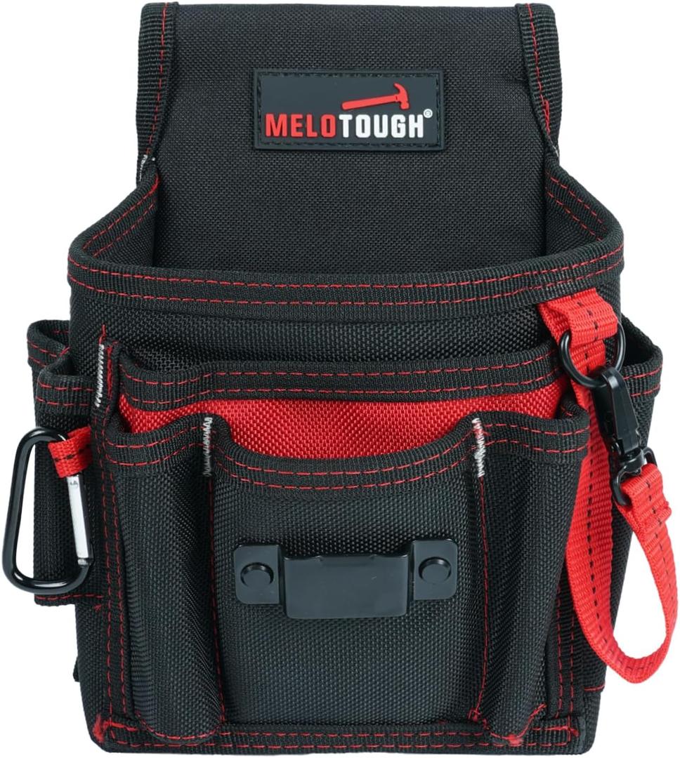 MELOTOUGH Electrician Tool Pouch Lightweight Belt Organizer with Tape Holder & Speed Square Slot for Wiring Construction & DIY Tool Holster with 13 Pockets,Utility Pouch for HVAC Technicians (Red)