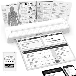 Portable Wireless Inkless Printer for Home Travel, M9 Small Bluetooth Thermal Printer Support 8.5" X 11" Letter & A4 Thermal Paper, Compatible with Phone, PC for School, Office, with 10 Paper