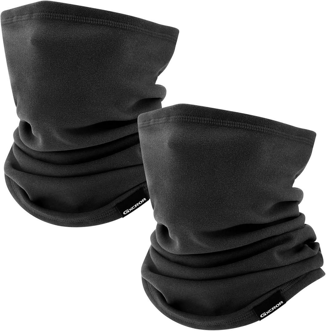 GXCROR Neck Warmer Winter Face Mask Fleece Neck Gaiter Ski Face Cover Cold Weather Scarf for Men & Women (Black&black)