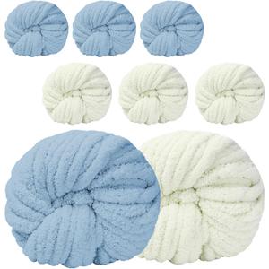 Assorted Chunky Yarn for Crocheting 8 Pack,Fluffy Jumbo Chenille Yarn,Soft Plush Yarn Bulky for Hand or Arm Knitting,(32 yds8.8 oz Each Skein),Cream & Sky Blue (4 Light Blue+4 Forest Green)